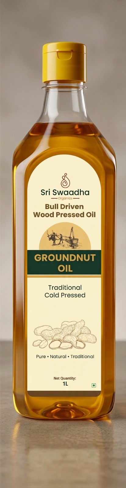 Sri Swaadha Groundnut Oil — 1 Litre, Bull-Driven Wood Pressed